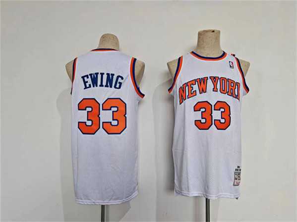 Men%27s New Yok Knicks #33 Patrick Ewing White Throwback Stitched Jersey